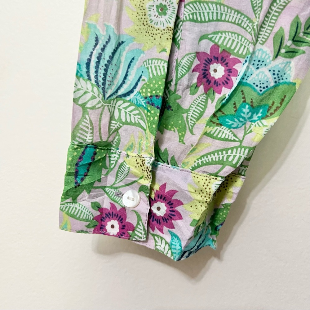 J.Jill Long Sleeve Floral Silk Blend Button Up Shirt Bloomcore Resortwear - Picture 4 of 9